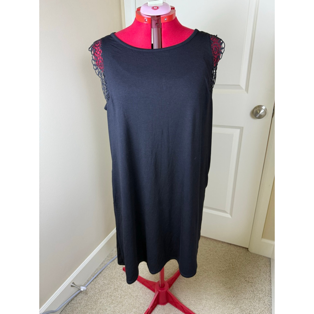 NWOT Women's Nina Leonard Black Lace Shoulder Sleeveless Dress XL - Picture 4 of 10